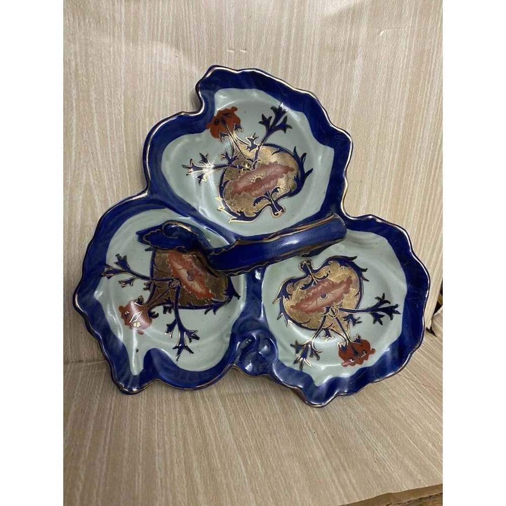 Victoria Ware Ironstone Transferware 3 Part Relish Dish W/Handle 11”x 3.5” Candy